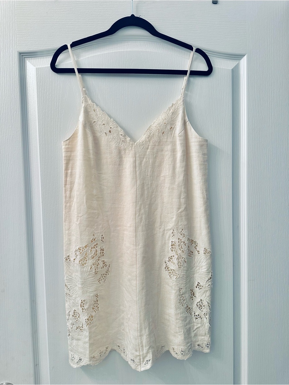 Astr Cream Lace-Trim Mini Slip Dress S